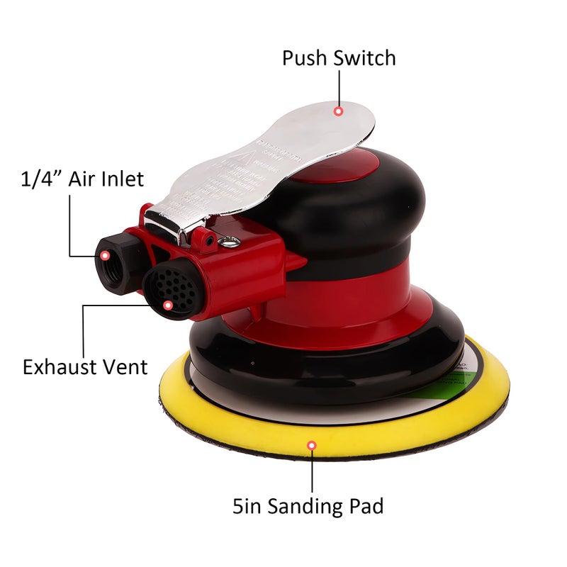 Gedu Professional Air Random Orbital Palm Sander, Dual Action Pneumatic Sander, Low Vibration, Heavy Duty - Image 3